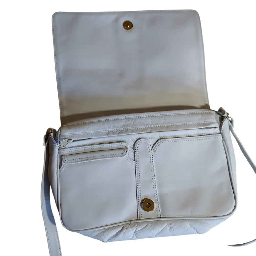 Vintage Ganson Minimalist White Leather Crossbody Bag with Adjustable Strap